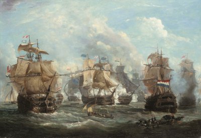 Le vaisseau amiral anglais Venerable engageant le vaisseau amiral néerlandais Vrijheid à la bataille de Camperdown - Martin Schouman