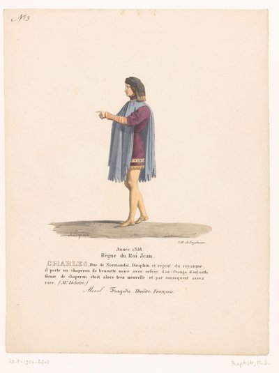 Costume du dauphin Charles de Valois de la tragédie Marcel (Théâtre Français: recueil de costumes par MM. J. Alaux et L. Duponchel d