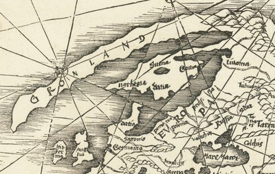 Carte de la mer du Nord de 1513 montrant le Groenland relié à la Scandinavie - Martin Waldseemuller