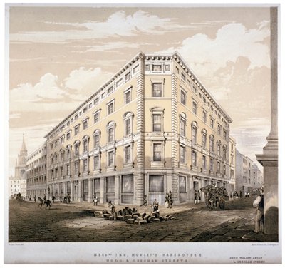 Entrepôts de Messieurs J&R Morley, coin de Wood Street et Gresham Street, Londres, vers 1840 - Martin and Hood