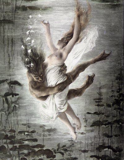 Monstre marin enlevant une jeune femme (détail), "Allégories", Martin Gerlach, c. 1900 - Martin senior Gerlach