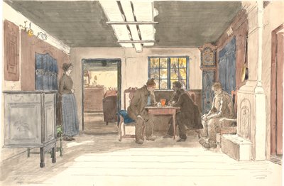 Une maison paysanne à Samsø avec une femme et trois hommes - Martinus Rørbye