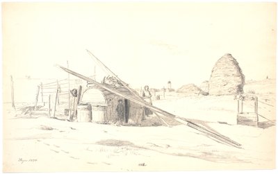 Cabane de pêcheur à Skagen Østerby, avec le phare blanc en arrière-plan - Martinus Rørbye