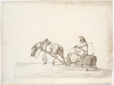 Traîneau tiré par des chevaux avec un homme sur un fagot de roseaux [?] - Martinus Rørbye