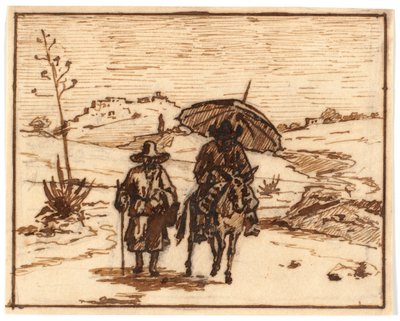 Paysage italien avec cavalier sur un âne et un marcheur - Martinus Rørbye