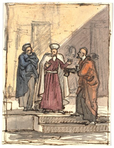 Étude de composition avec trois hommes debout sur un escalier à deux marches - Martinus Rørbye