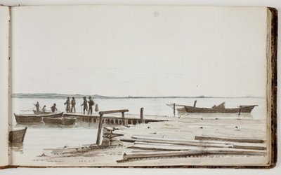 Mennesker ved et færgested - Martinus Rørbye