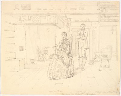 Maison paysanne norvégienne avec "Anne Oles Datter et Ole Christofersøn Gulsvig" - Martinus Rørbye
