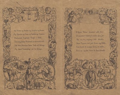 Deux couvertures avec ornement de chaîne enroulée avec des animaux pour "Cinquante fables pour enfants" avec texte - Martinus Rørbye