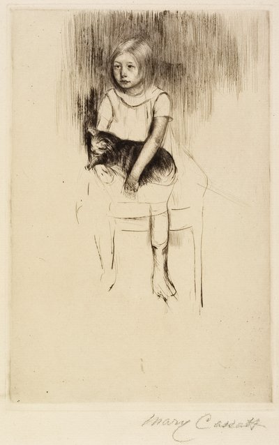 Ellen tenant un chat, regardant à gauche, vers 1887 - Mary Cassatt
