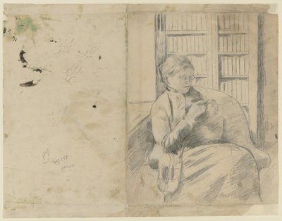 Tricot dans la bibliothèque recto, Tricot dans la bibliothèque verso, vers 1881 - Mary Cassatt