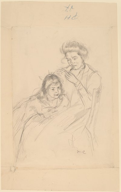 Margot appuyée contre le genou de Reine - Mary Cassatt