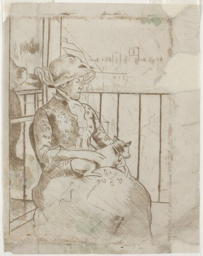 Susan sur un balcon tenant un chien [verso] - Mary Cassatt
