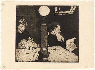 Sous la lampe - Mary Cassatt
