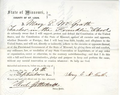 Serment de loyauté de Mary E. McGrath du Missouri, Comté de St. Louis - Mary E. McGrath