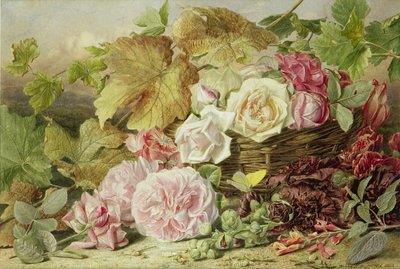 Pivoines, roses et roses trémières, 1862 - Mary Elizabeth Duffield