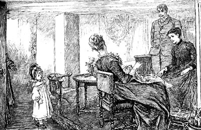 Une petite fille avec sa tante et son oncle qui la gardent pour l