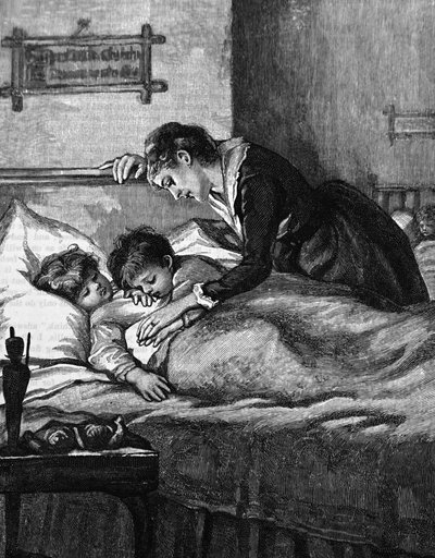 Une mère vérifiant ses enfants endormis - Mary Ellen Edwards