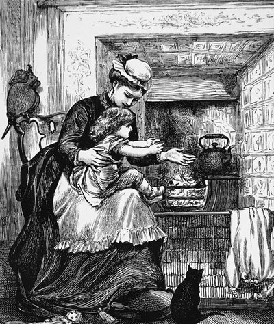 Une nourrice avec un enfant devant un feu - Mary Ellen Edwards