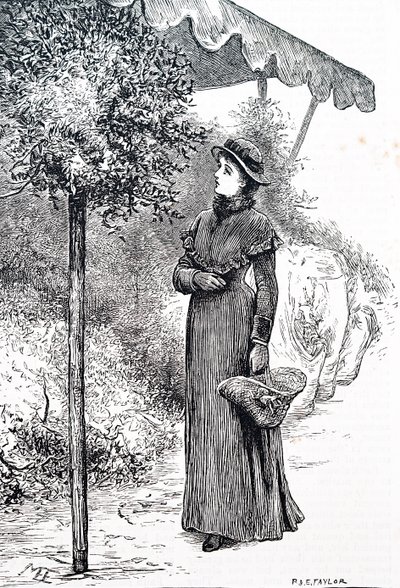 Une femme achetant du houx pour les décorations de Noël. Par Mary Ellen Edwards (1838-1934), une artiste anglaise - Mary Ellen Edwards