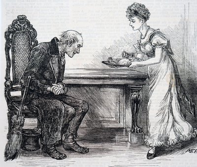 Une femme donnant un dîner chaud au balayeur. Par Mary Ellen Edwards (1838-1934) une artiste anglaise - Mary Ellen Edwards