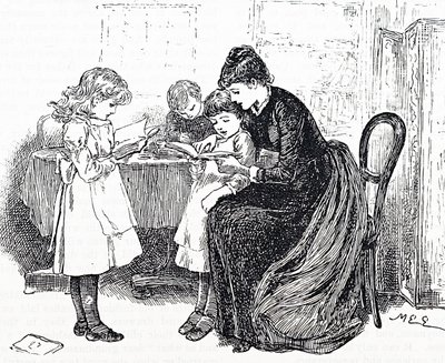 Enfants écoutant leur mère lire - Mary Ellen Edwards