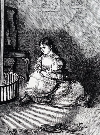 Enfants assis près du foyer - Mary Ellen Edwards