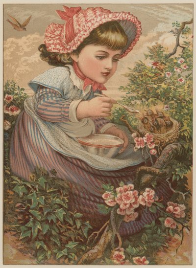 Fille nourrissant des oisillons - Mary Ellen Edwards