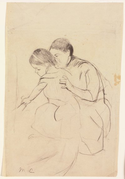 Bébé touchant une baignoire de la main gauche, tenu par sa nourrice, vers 1891 - Mary Cassatt