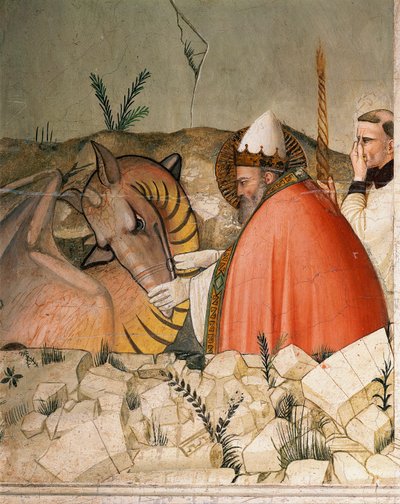 Épisodes de la vie de la Saint-Sylvestre : le pape Saint Sylvestre I ferme la gueule du dragon (détail) - Maso di Banco