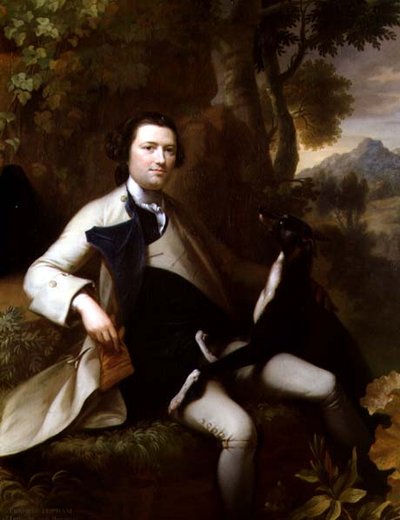Francis Popham (d.1780) assis dans un paysage boisé avec son lévrier - Mason Chamberlain