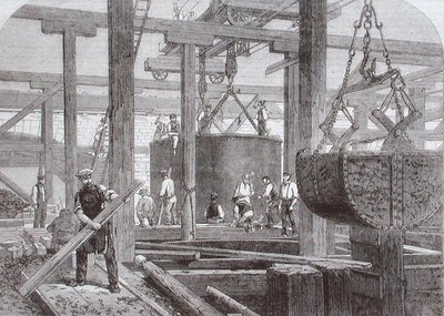 Vue des travaux de construction au pont de Blackfriars pour le chemin de fer de Londres, Chatham et Douvres montrant l