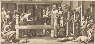 Pénélope et ses servantes tissant - Master FG, after Francesco Primaticcio