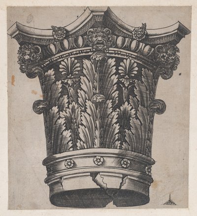 Speculum Romanae Magnificentiae: Chapiteau avec têtes et masques, vers 1537 - Master GA