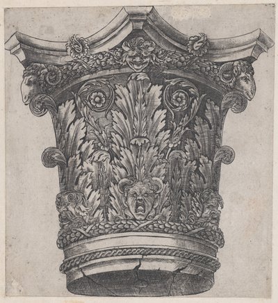 Speculum Romanae Magnificentiae : Chapiteau avec têtes de bélier et masques, vers 1537 - Master GA