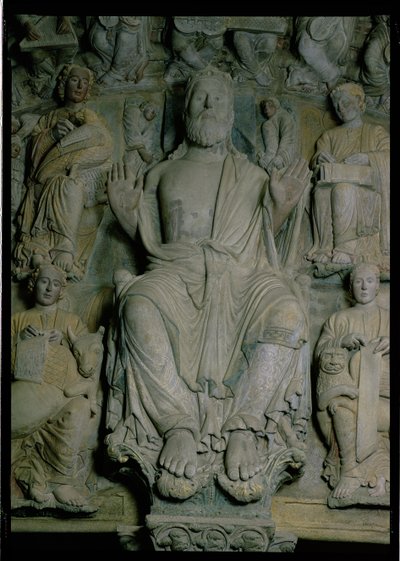 Détail du Portique de la Gloire représentant le Christ en majesté - Master Mateo