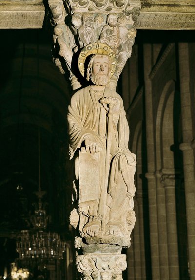 Meneau avec figure de Saint Jacques, Pórtico de la Gloria, Cathédrale de Saint-Jacques-de-Compostelle - Master Mateo