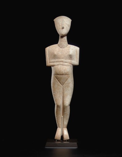 Figure féminine allongée cycladique, pièce maîtresse du maître Schuster, Cycladique ancien II, vers 2400 av. J.-C. (marbre) - Master Schuster