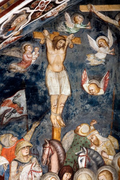Le bon larron repentant, crucifié avec Jésus, son âme est embrassée par un ange Représentation du bon larron, également appelé Saint Dismas - Master Trecentesco of Sacro Speco School