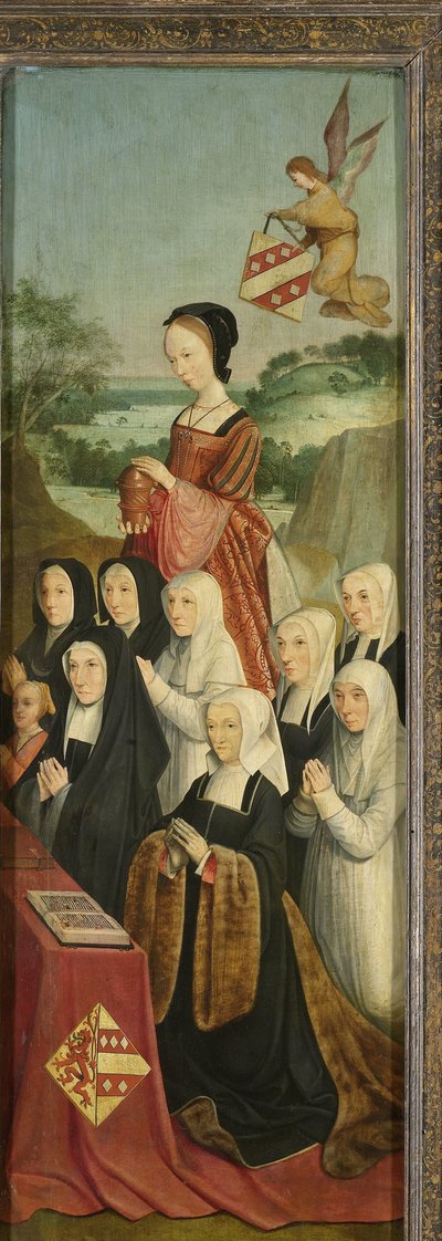 Panneau commémoratif avec neuf portraits féminins, probablement Kathrijn Willemsdr van der Graft et famille, avec Sainte Marie-Madeleine et les familles Van Soutelande et Van der Graft-Van Soutelande, aile droite intérieure d