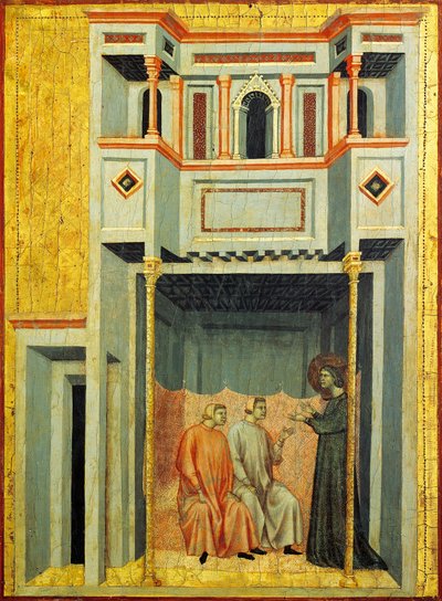 Sainte Cécile et Valérien convertissant Tiburce, détail du retable représentant la Légende de Sainte Cécile, vers 1304, par Maître de Sainte Cécile - Master of Saint Cecilia