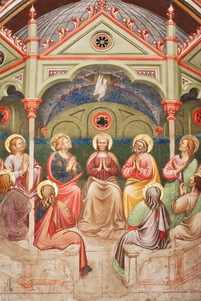 La Pentecôte (détail avec des saints en prière, la Vierge Marie et la colombe) - Master of Vignola