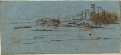 Bâtiments sur une rive [verso] - Master of the Blue Landscapes