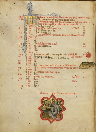Un homme à la pêche ; Signe zodiacal des Poissons - Master of the Brussels Initials