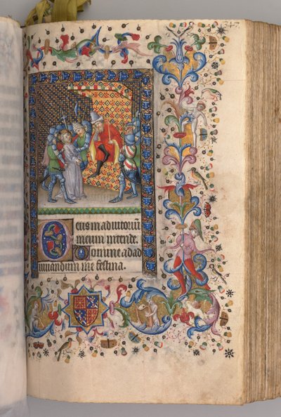 Heures de Charles le Noble, roi de Navarre (1361-1425) : fol. 169r, Christ devant Pilate - Master of the Brussels Initials and Associates