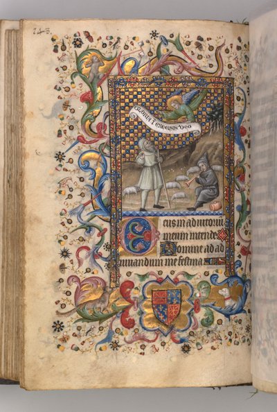 Heures de Charles le Noble, roi de Navarre 1361-1425 : Annonciation aux bergers...verso, c1 - Master of the Brussels Initials and Associates