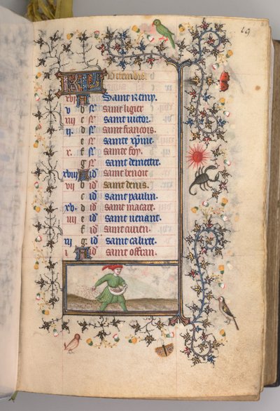 Heures de Charles le Noble, roi de Navarre 1361-1425 : fol. 10r, Octobre, c. 1405 - Master of the Brussels Initials and Associates