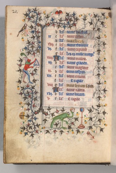 Heures de Charles le Noble, roi de Navarre 1361-1425 : fol. 10v, octobre, vers 1405 - Master of the Brussels Initials and Associates