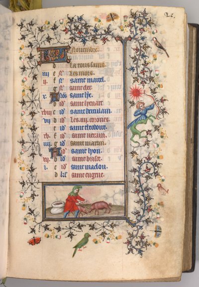 Heures de Charles le Noble, roi de Navarre 1361-1425 : fol. 11r, novembre, vers 1405 - Master of the Brussels Initials and Associates