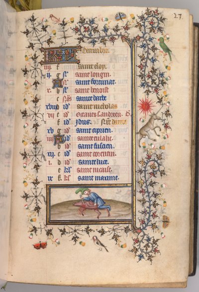 Heures de Charles le Noble, roi de Navarre 1361-1425 : fol. 12r, décembre, vers 1405 - Master of the Brussels Initials and Associates